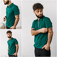 Футболка поло на блискавці чоловіча з коміром легка двунитка Туреччина зелений