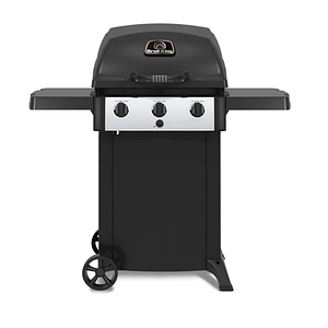 Компактний газовий гриль Weber BROIL KING BK 310 зі складними бічними та полицями, термометром та колесами.