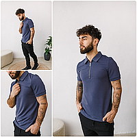 Футболка поло на блискавці чоловіча з коміром легка двунитка Туреччина графіт