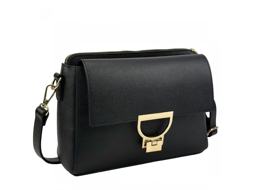 Сумка жіноча крос-боді в класичному дизайні на плече з декоративним замком з натуральної шкіри, фото 1