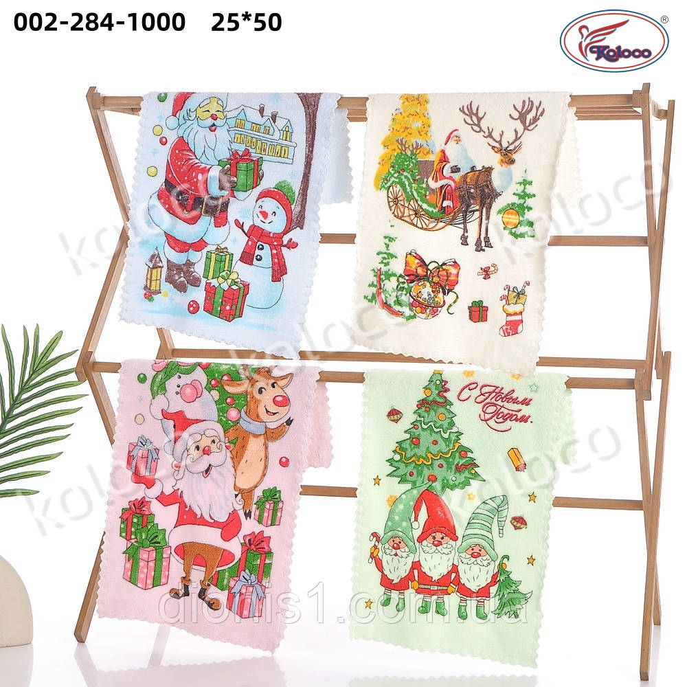 Кухонний рушник розмір 25*50 мікрофібра 20 шт. в пакованні Новорічний в асортименті, фото 1