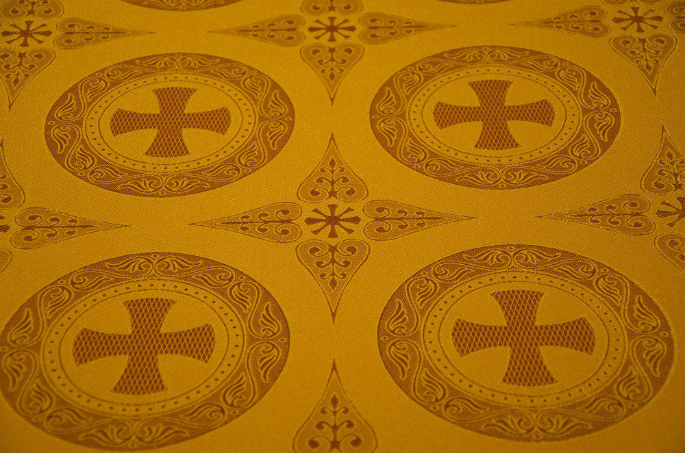 Шовкова церковна тканина Дамаск жовтий з золотом, фото 1