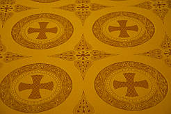 Шовкова церковна тканина Дамаск жовтий з золотом