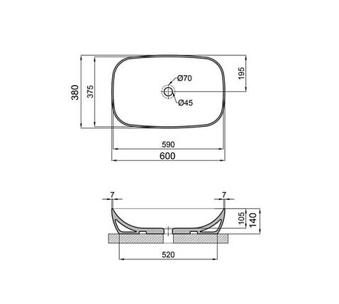 Умивальник накладний Qtap Cardinal 600x380x140 мм, фото 2