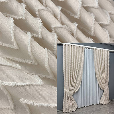 Комплект штор (2шт. 1,5х2,95м.) Льон Букле. Колір айворі. Код 1806ш 33-0782