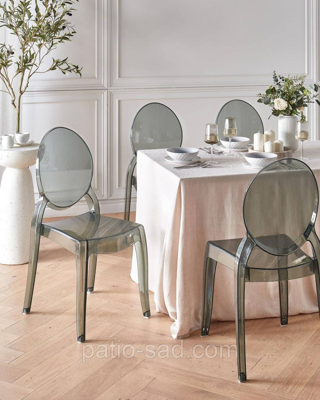 Комплект із 4 чорних обідніх прозоро-чорних стільців MERTON до 150 кг., фото 1