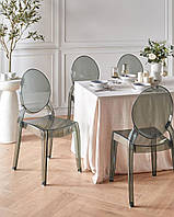 Комплект із 4 чорних обідніх прозоро-чорних стільців MERTON до 150 кг.