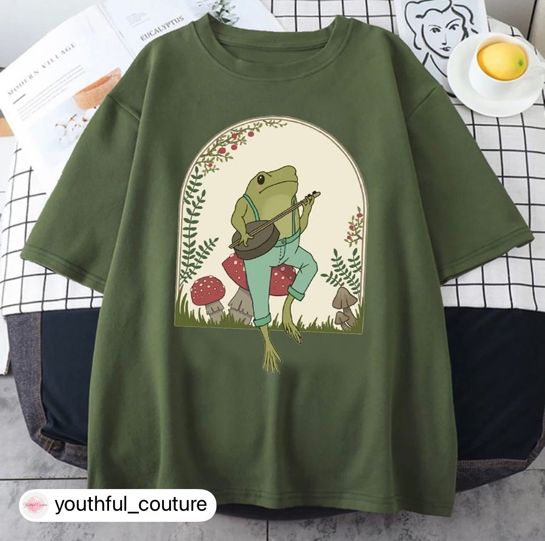 Жіноча стильна оверсайз Футболка LOYS з принтом Жабі Оливковий, фото 1