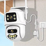 Вулична WiFi камера відеоспостереження з 2 об'єктивами та датчиком руху поворотна зовнішня IP камера, фото 4
