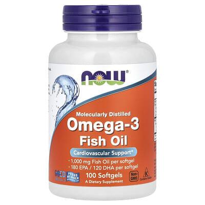 NOW Foods — Omega-3 Fish Oil 1000 мг, 180 EPA / 120 DHA, 100 капсул, фото 1