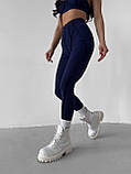 Темно-сині легінси для тренувань з швами на зовні, лосіни з імітацією білизни, фото 7