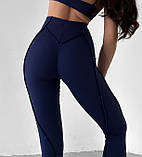 Темно-сині легінси для тренувань з швами на зовні, лосіни з імітацією білизни, фото 5
