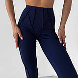 Темно-сині легінси для тренувань з швами на зовні, лосіни з імітацією білизни, фото 2