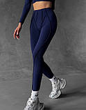 Темно-сині легінси для тренувань з швами на зовні, лосіни з імітацією білизни, фото 8