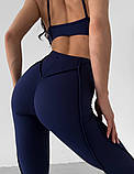 Темно-сині легінси для тренувань з швами на зовні, лосіни з імітацією білизни, фото 3