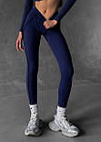 Темно-сині легінси для тренувань з швами на зовні, лосіни з імітацією білизни, фото 6