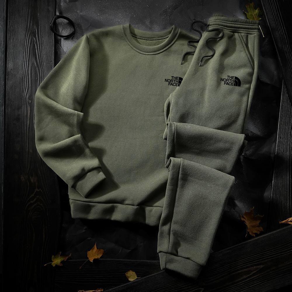 Чоловічий зимовий спортивний костюм The North Face хакі Комплект Зе Норт Фейс Світшот Штани, фото 1