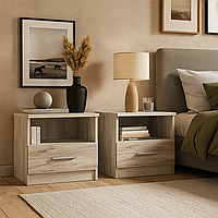 Комплект 2шт Сучасна приліжкова тумба 50 см з шухлядою та відкритою нішею у спалюню ДСП Кім Мебель Сервіс