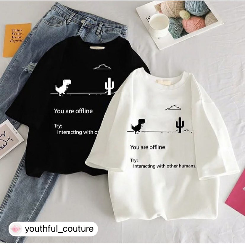 Жіноча стильна оверсайз Футболка LOYS з принтом Гра Гугл Без доступу до інтернету Чорний, фото 1