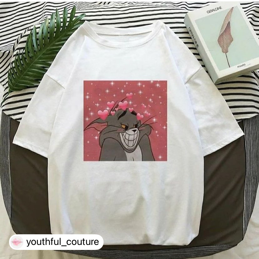 Жіноча стильна оверсайз Футболка LOYS з принтом Том і Джеррі Білий, фото 1