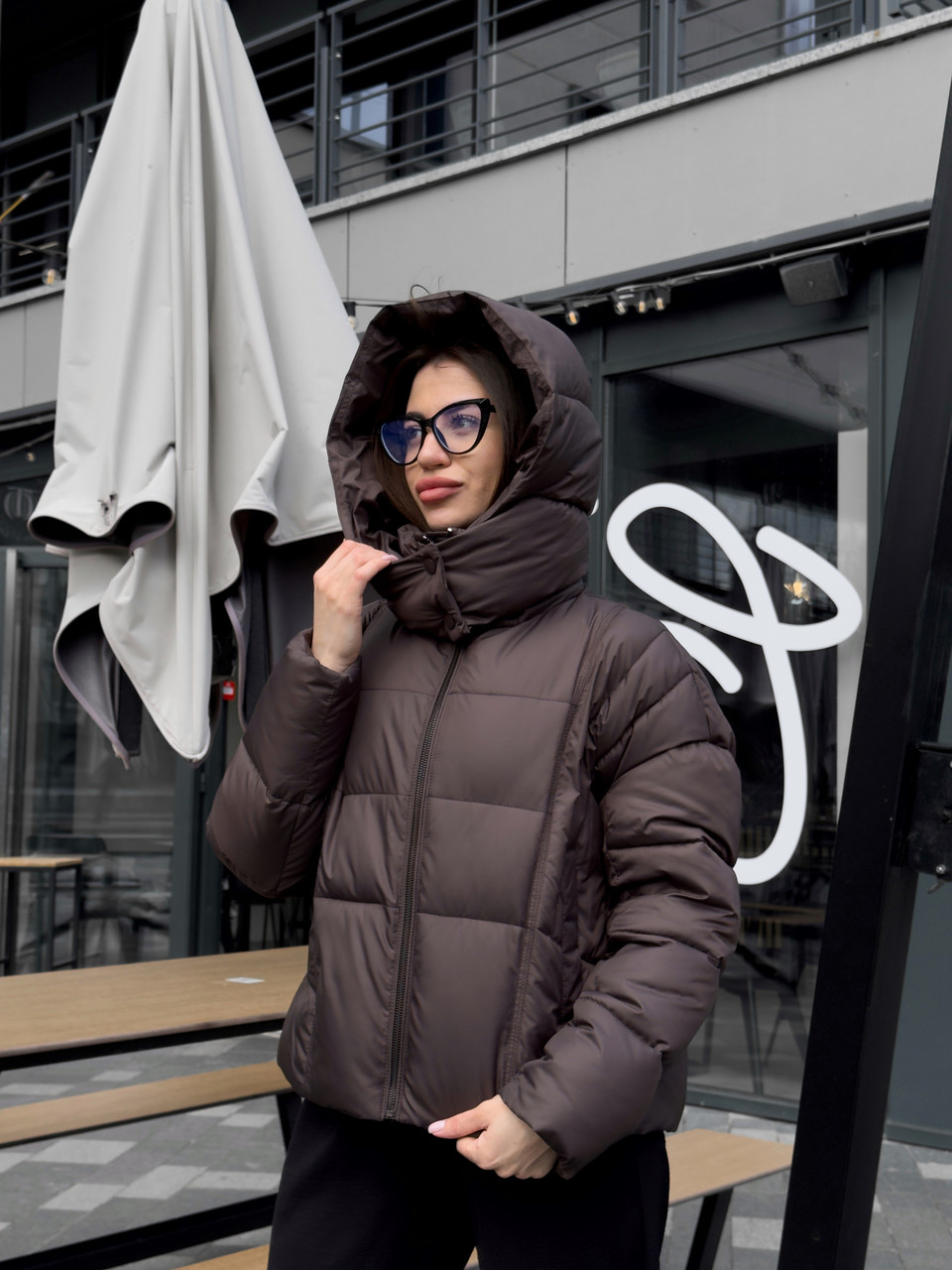 Пуховик жіночий зима стильний 46-48 шоколад, фото 1