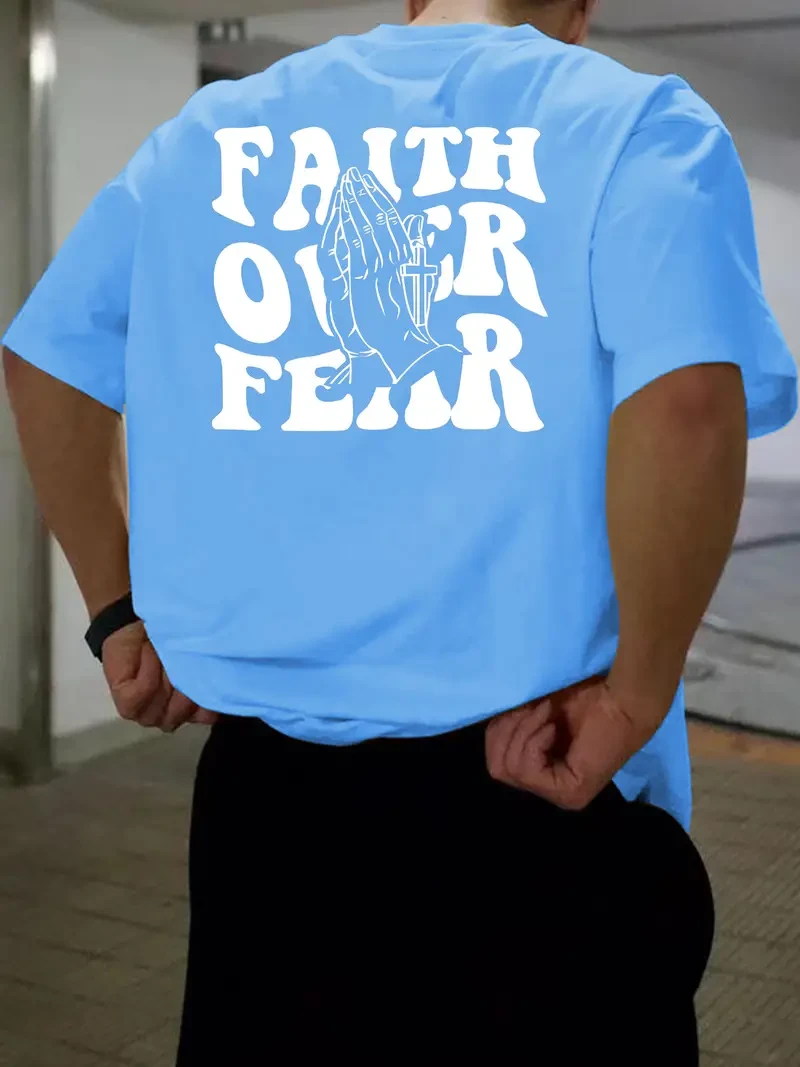 Футболка LOYS з принтом Віра над страхом Faith Over Fear Блакитний, фото 1