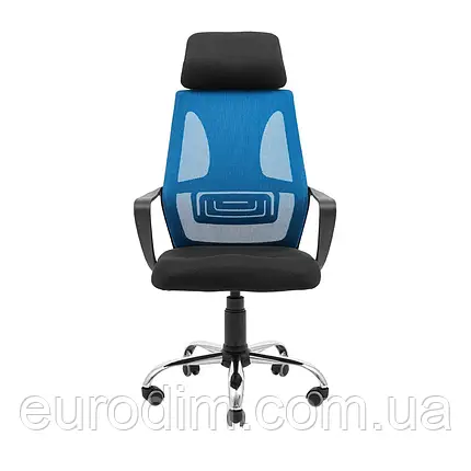 Крісло Richman Профі Хром Піастра Сітка чорна + синя, фото 2