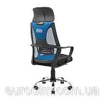 Крісло Richman Профі Хром Піастра Сітка чорна + синя, фото 4