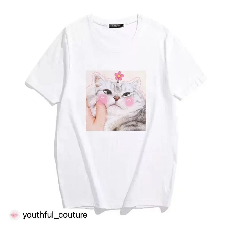 Жіноча стильна оверсайз Футболка LOYS з Котиками Білий 2, фото 1