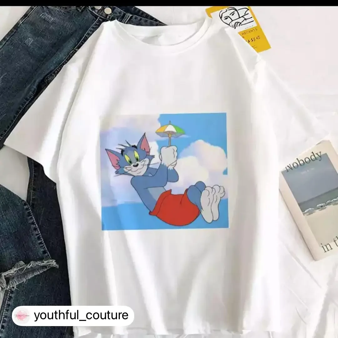 Жіноча стильна оверсайз Футболка LOYS з принтом Том і Джеррі Фото 3, фото 1