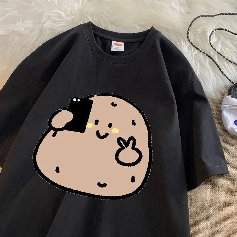 Жіноча стильна Футболка LOYS з принтом Картоплі Чорний, фото 1