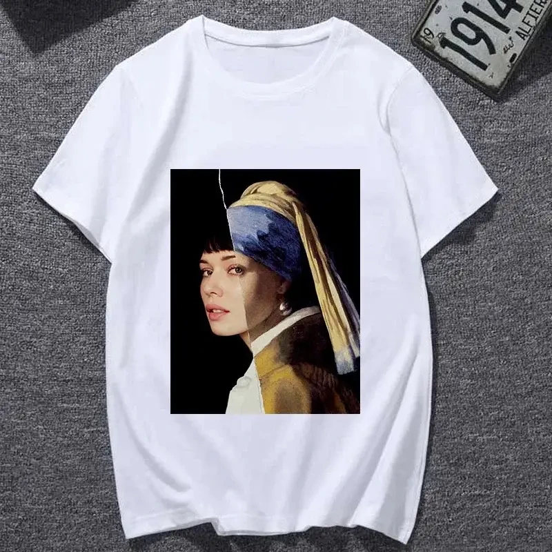 Стильна жіноча оверсайз Футболка LOYS з принтом Мона Ліза Фото 5, фото 1