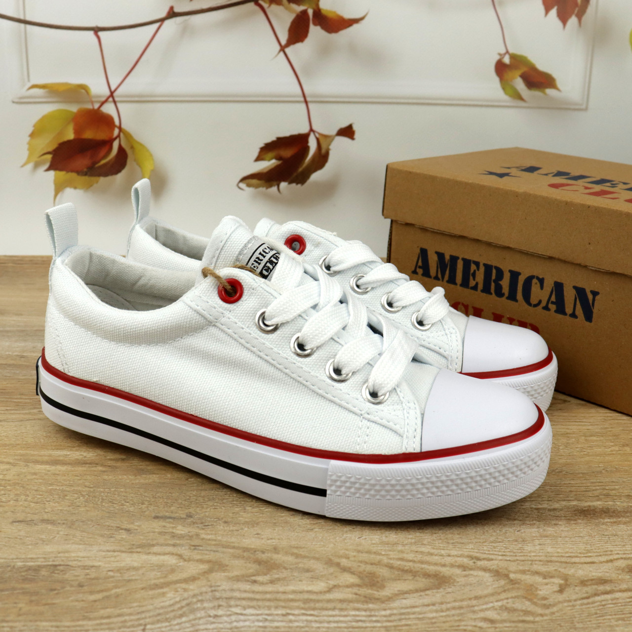 Білі дитячі кеди в стилі Converse на шнурівці тм American Club
