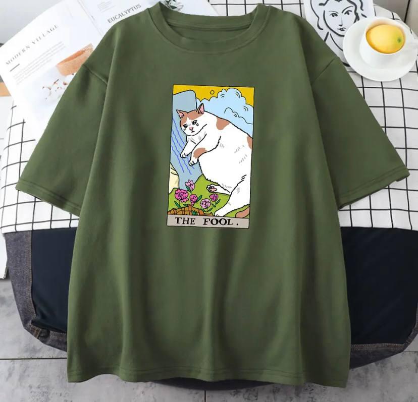 Футболка LOYS жіноча з принтом Кота Оливковий, фото 1