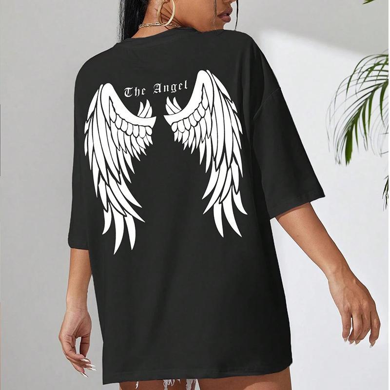 Жіноча оверсайз Футболка LOYS з принтом Dark Angel Чорний, фото 1