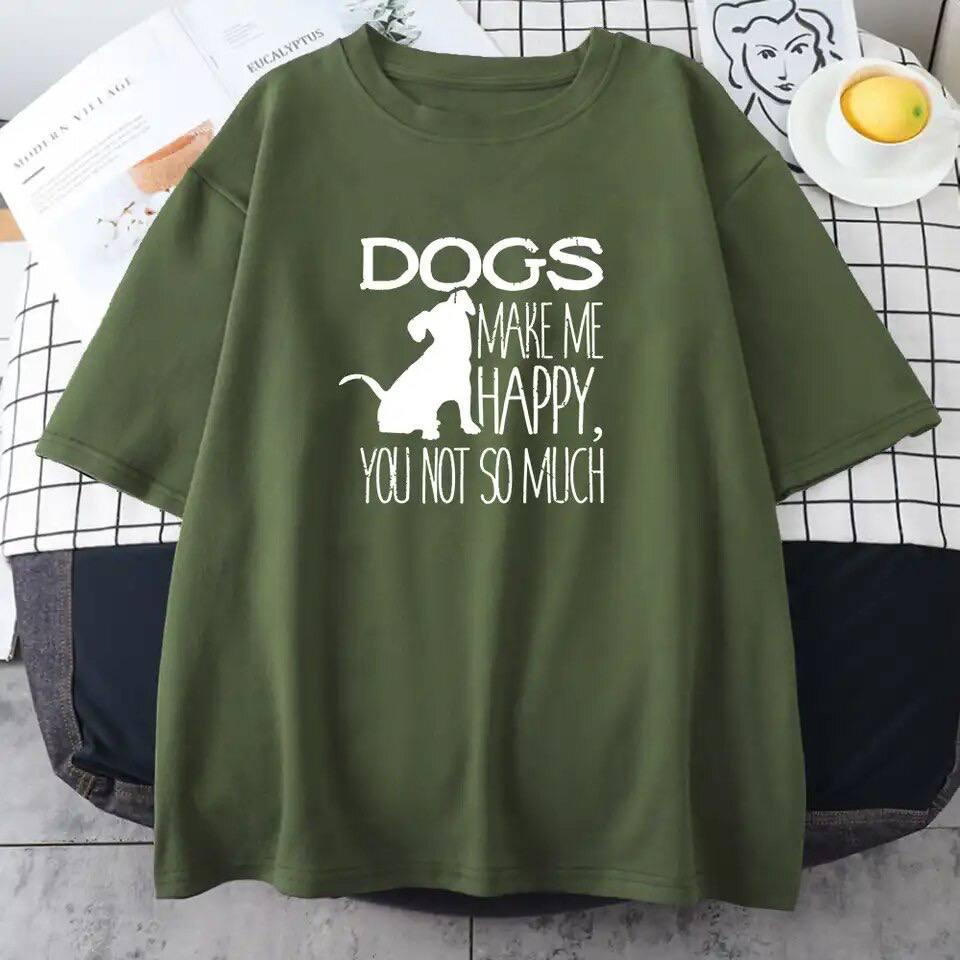 Жіночий оверсайз Футболка LOYS з принтом Собаки Оливковий, фото 1