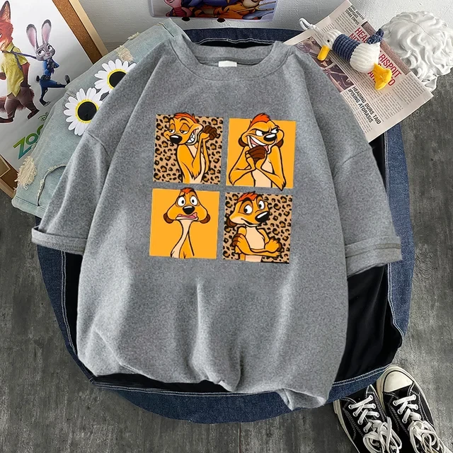 Жіноча стильна Футболка LOYS з принтом Тімон і Пумба / Король Лев Сірий, фото 1