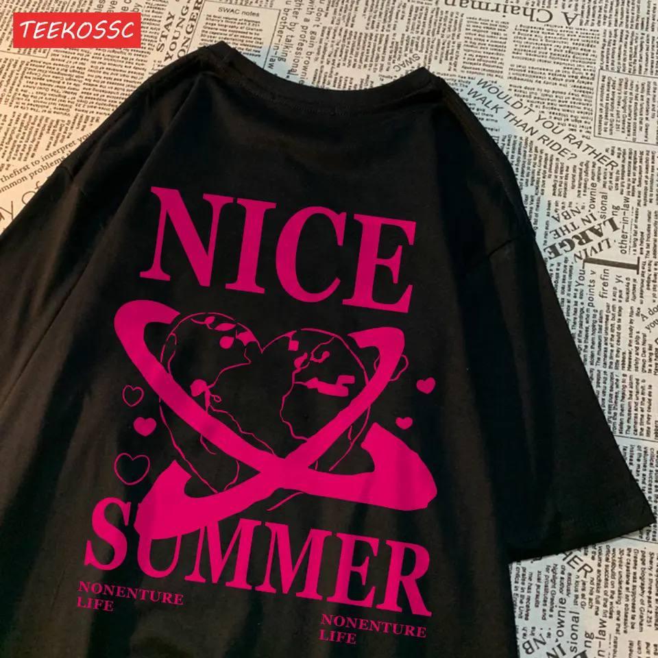 Жіночий оверсайз Футболка LOYS з принтом Nice Summer Чорний, фото 1