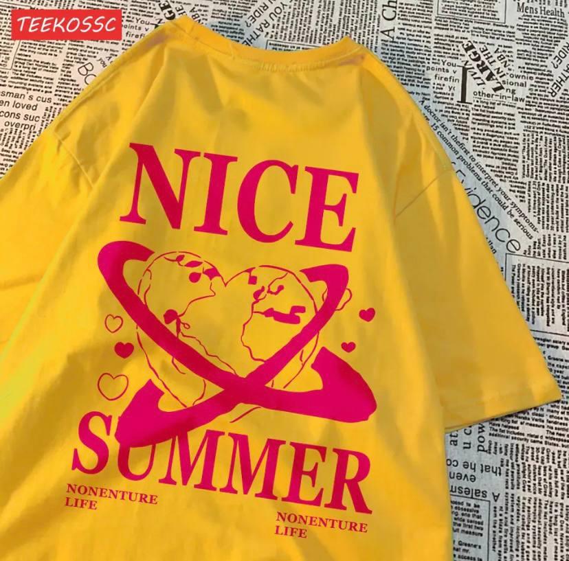 Жіночий оверсайз Футболка LOYS з принтом Nice Summer Жовтий, фото 1