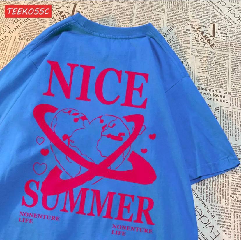 Жіночий оверсайз Футболка LOYS з принтом Nice Summer Синій, фото 1