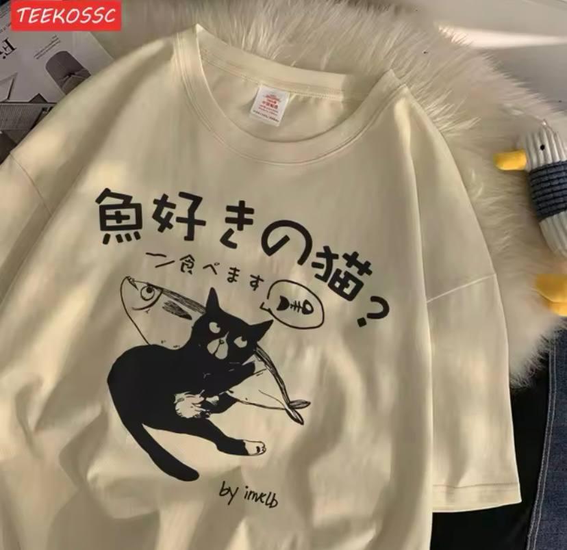 Жіноча стильна Футболка LOYS Оверсайз Кота Бежевий, фото 1