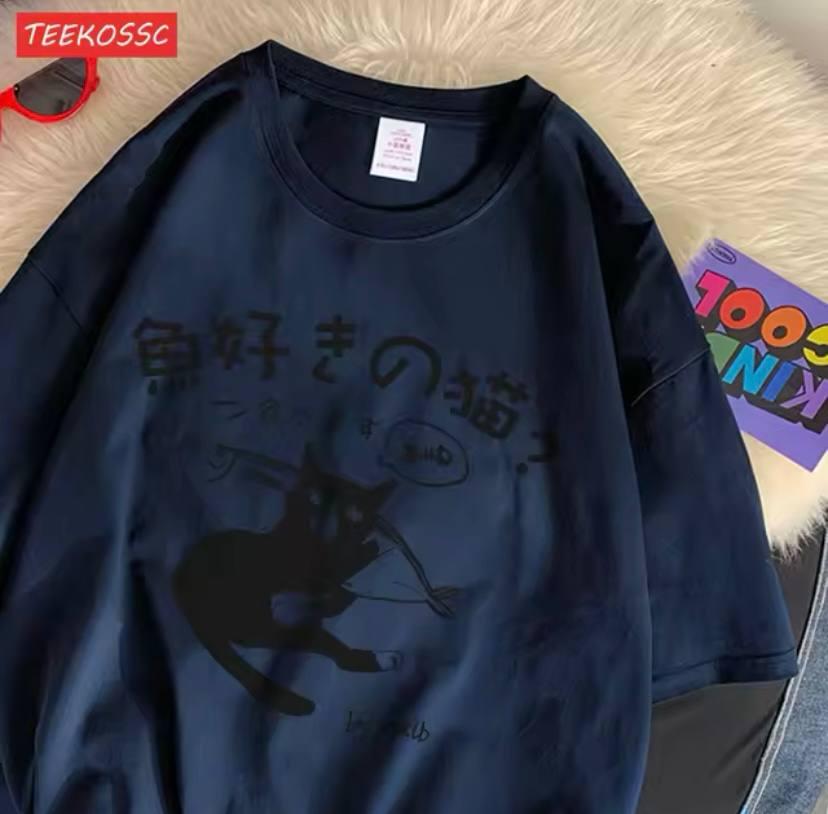 Жіноча стильна оверсайз Футболка LOYS Кота Темно-синій, фото 1