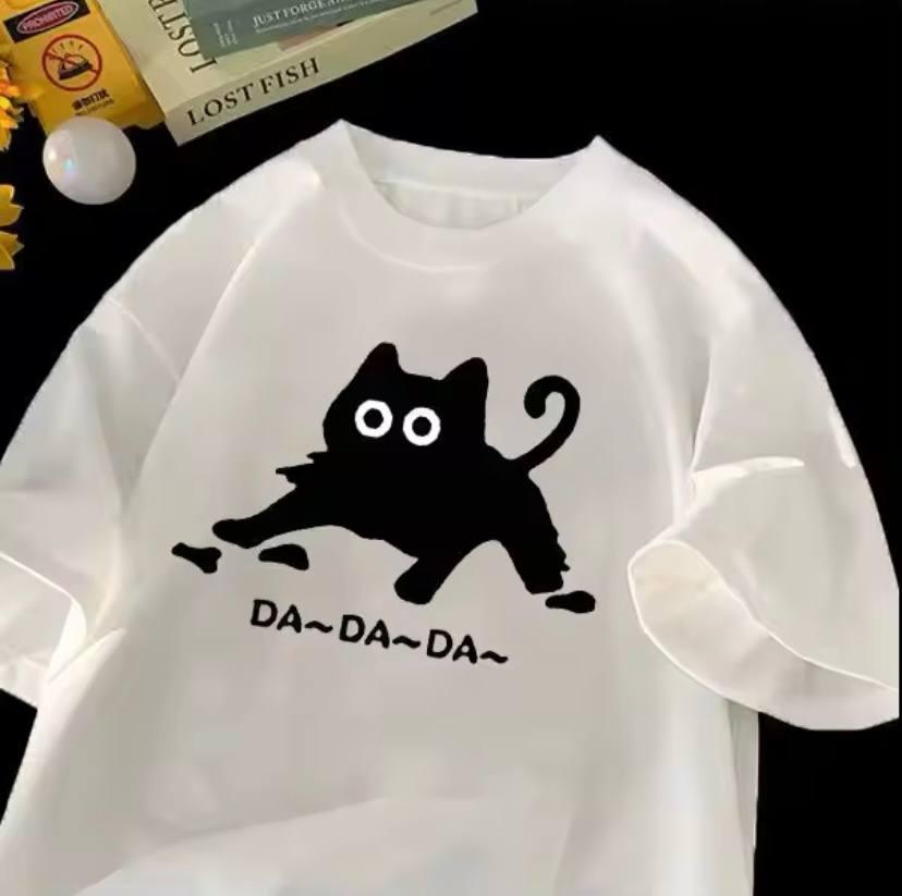 Жіноча стильна оверсайз Футболка LOYS з принтом Кота Білий, фото 1