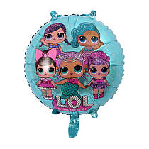 Фольгована кругла кулька "Ляльки ЛОЛ" блакитний 18" Китай