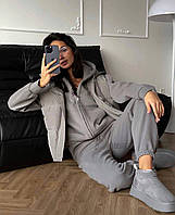 Жіночий костюм-трійка жилетка худі з капюшоном на блискавці штани теплий осінній