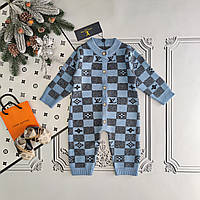 Дитячий теплий в'язаний чоловічок Louis Vuitton, блакитний ромпер для новонароджених