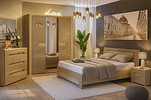 Сучасний стильний спальній гарнітур комплект Флоренс з ліжком шафою комодом дзеркалом та приліжковими тумбами Мебель Сервіс
