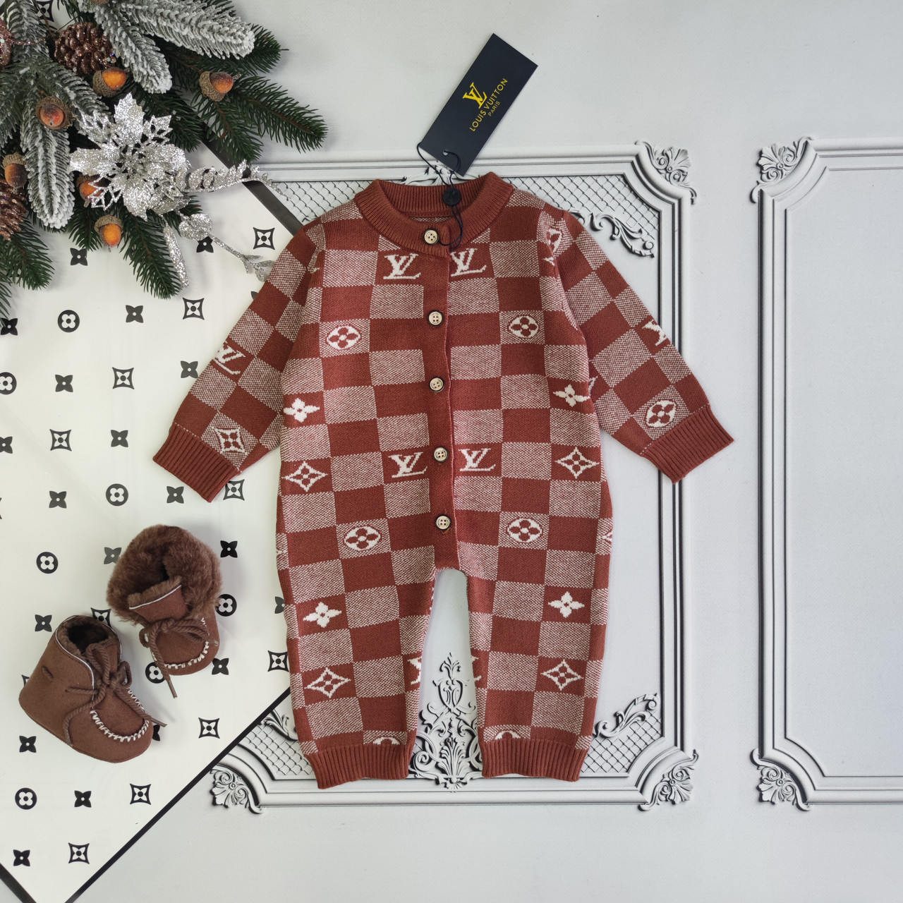 Дитячий теплий в'язаний чоловічок Louis Vuitton, ромпер для новонароджених