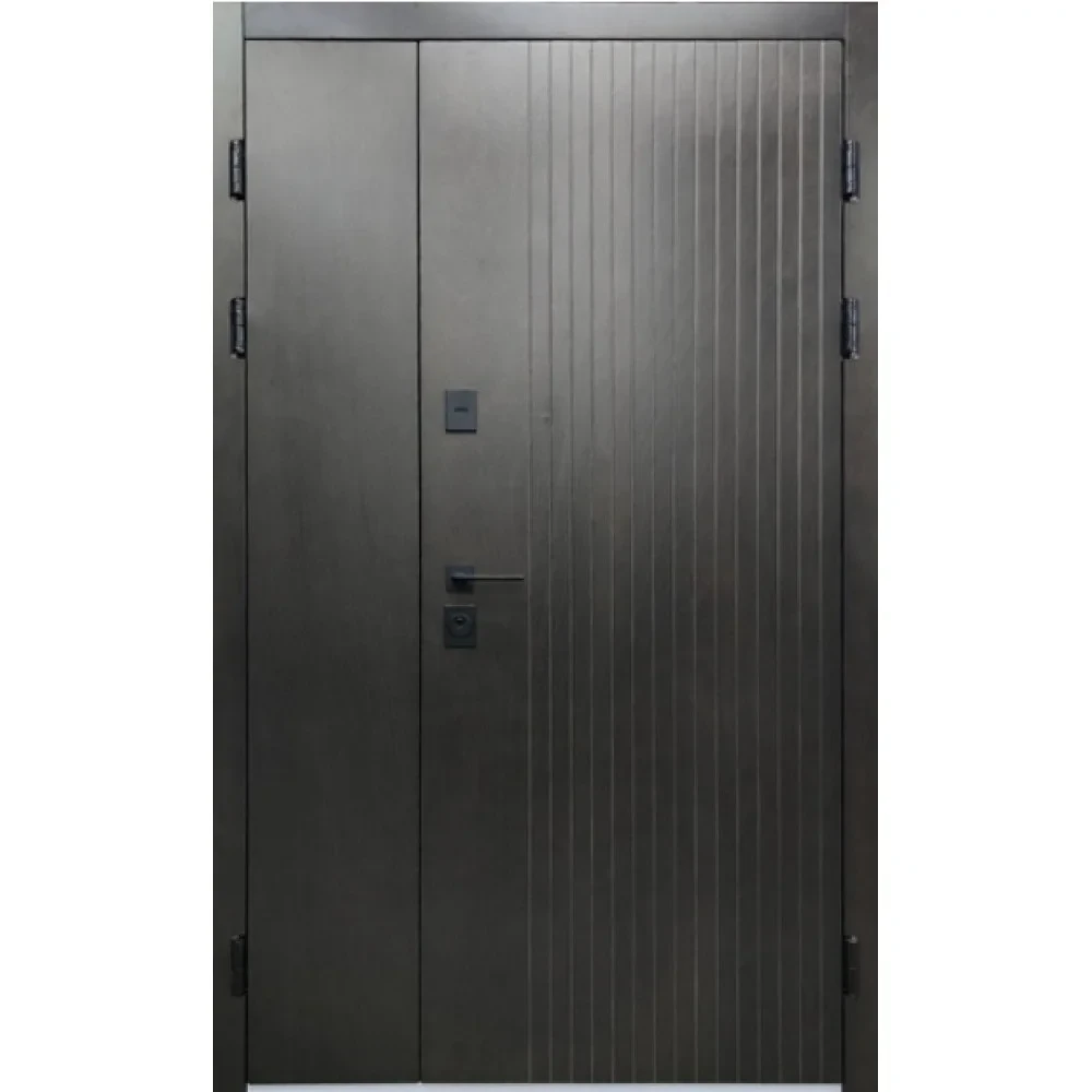 Двері вхідні SARMAK Еталон термо Мілан дерев'яна панель ArWood чорна шагрень / ПВХ біле дерево 1200х2050 мм