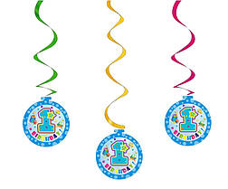 Підвіска-спіраль "1-st birthday" блакитна 5 шт